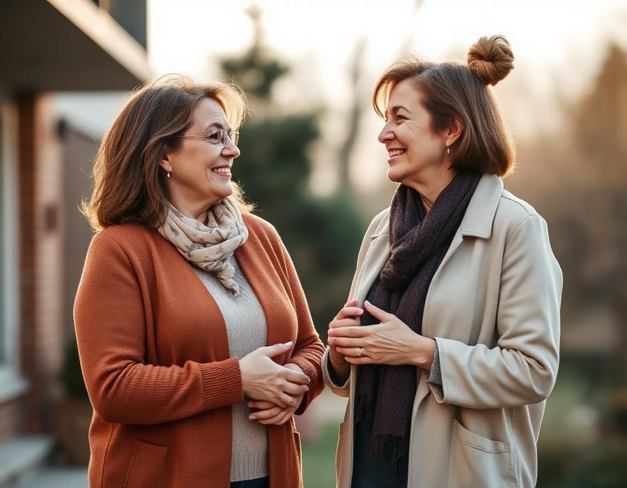 Two people talking about their care options